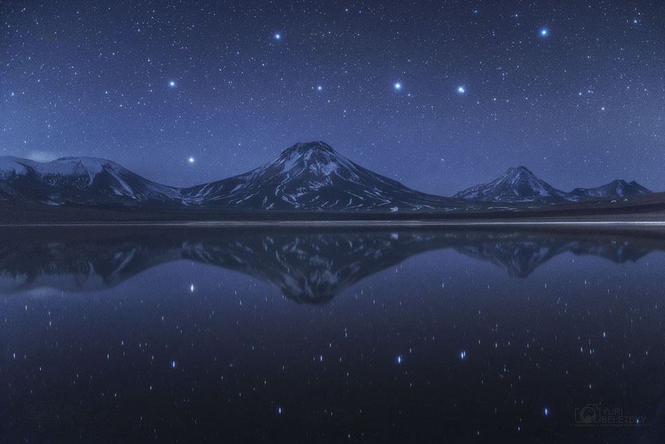 Big Dipper Above and Below Chilean Volcanoes