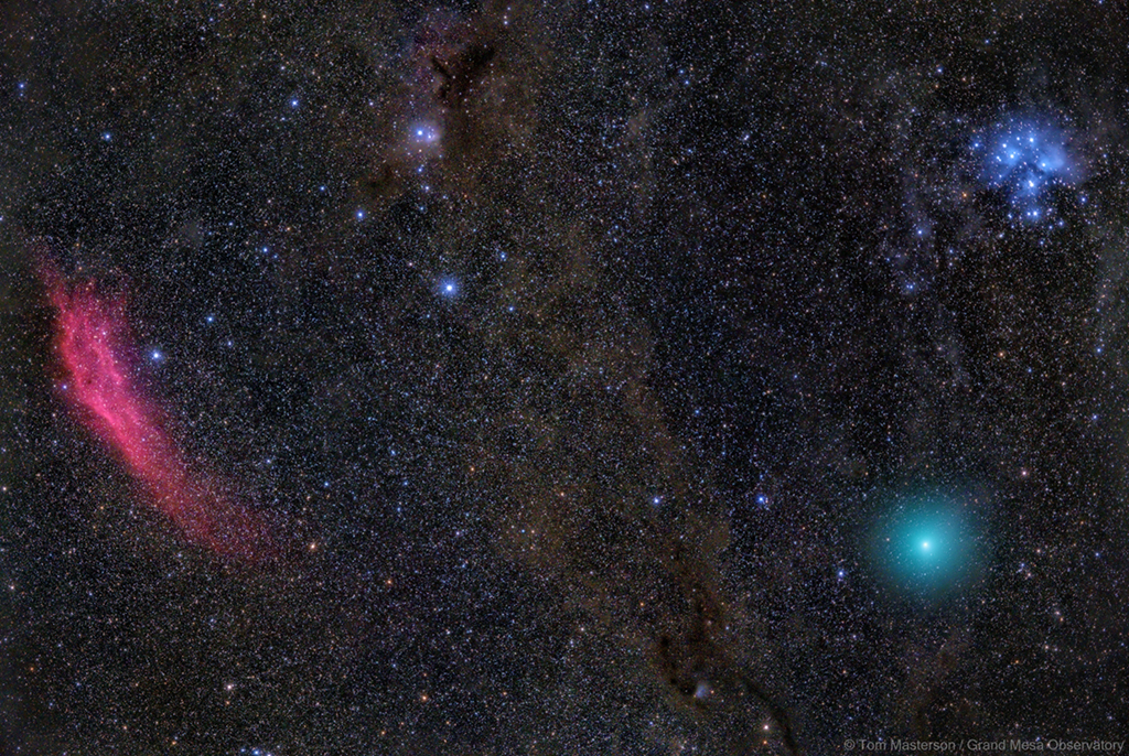 Red Nebula, Green Comet, Blue Stars