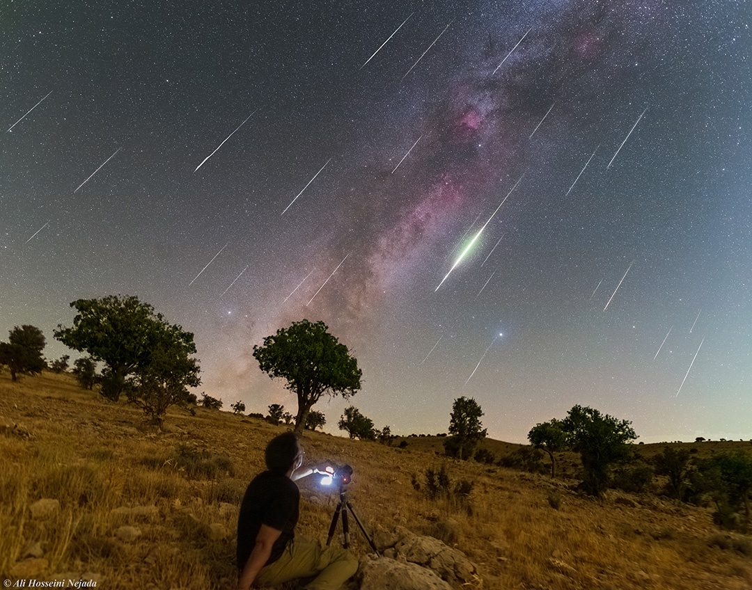 Meteors along the Milky Way