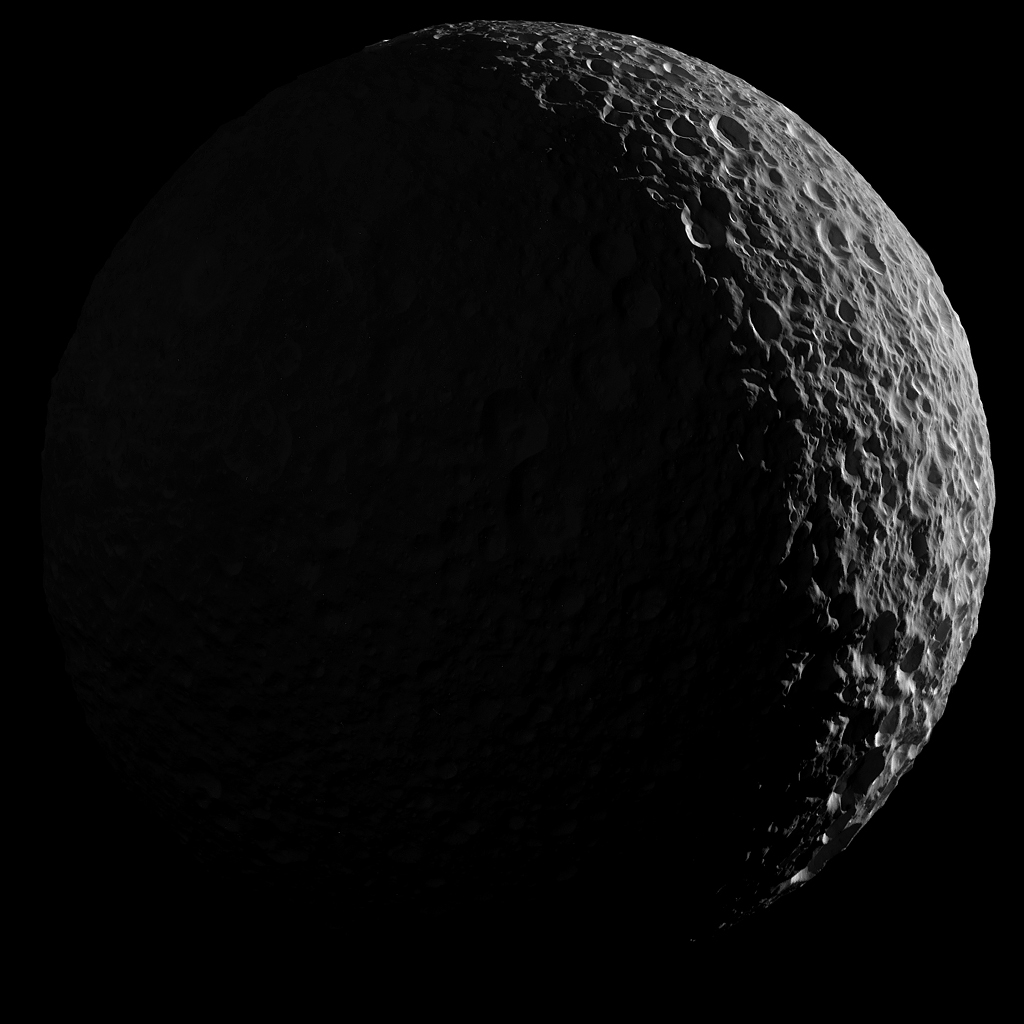 Mimas in Saturnlight