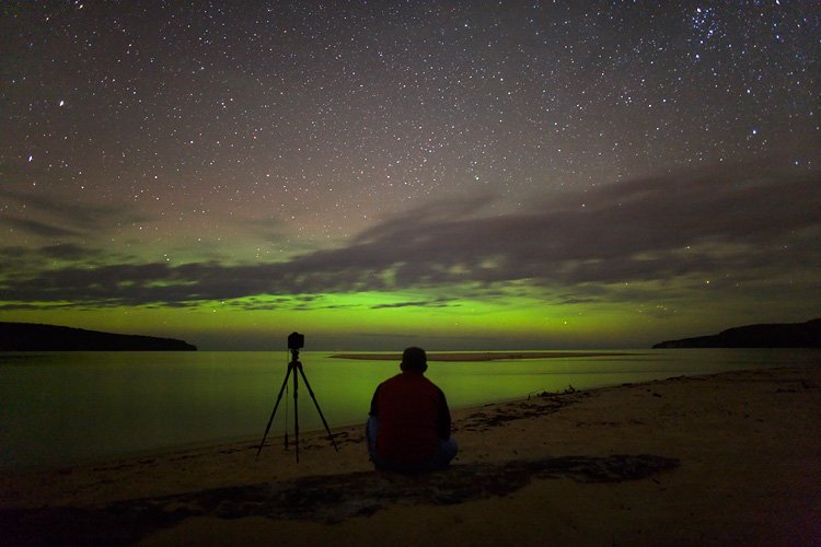 Green Aurora Over Lake Superior