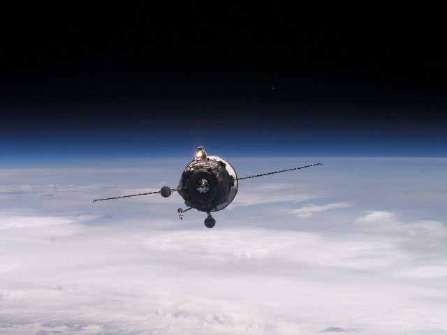 Supply Ship Approaches the Space Station