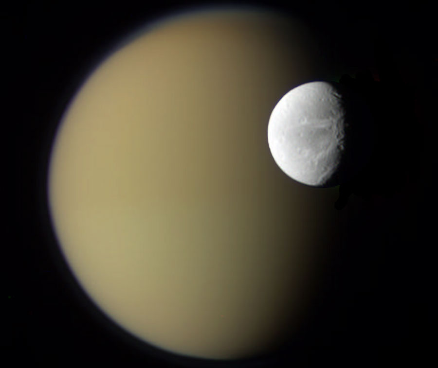 Crescents of Titan and Dione